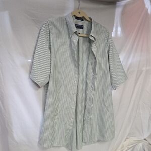 Stafford Men’s Short Sleeve Striped Button-Down Shirt — Green & White 18